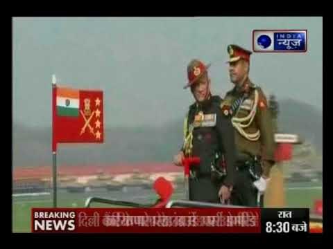 दिल्ली कैंट के परेड ग्राउंड में आर्मी डे परेड; आर्मी चीफ जनरल बिपिन रावत सलामी ले रहे हैं