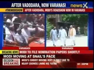 Crowd chants Modi as he reaches Varanasi to fill nomination