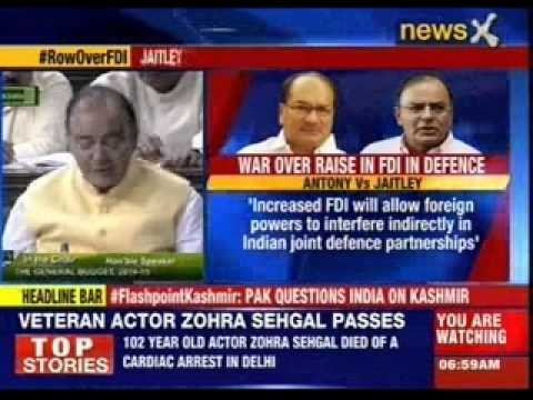 Arun Jaitley proposes 49% FDI in defence, Antony flays the idea