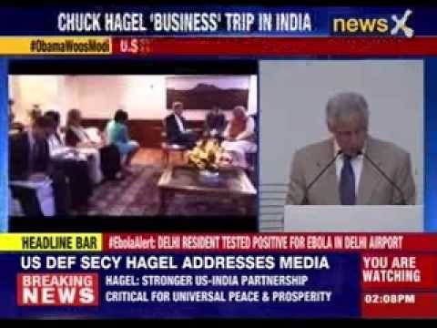 U.S defence secretary Chuck Hagel meets Sushama Swaraj