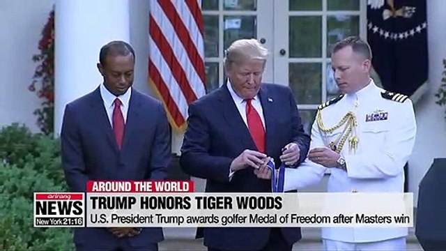 Tiger Woods receives Presidential Medal of Freedom from Donald Trump