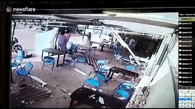 Customers flee in panic as powerful winds blow off bar’s roof in southern India