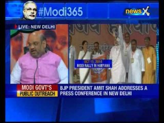 Amit Shah addresses a press conference in Delhi marking 1 year of Modi government