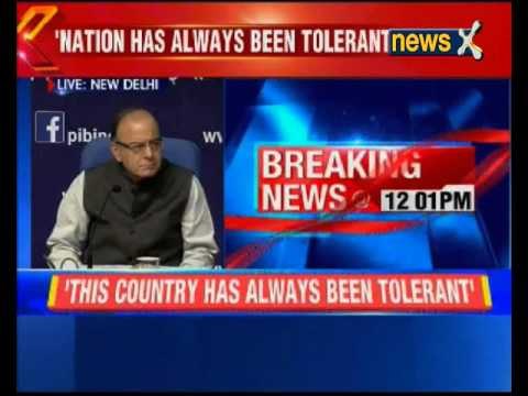 Finance Minister Arun Jaitley addresses press conference