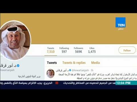 موجز TeN - قرقاش حزب الله اللبناني يمنع تطبيق سياسة النأي بالنفس في لبنان