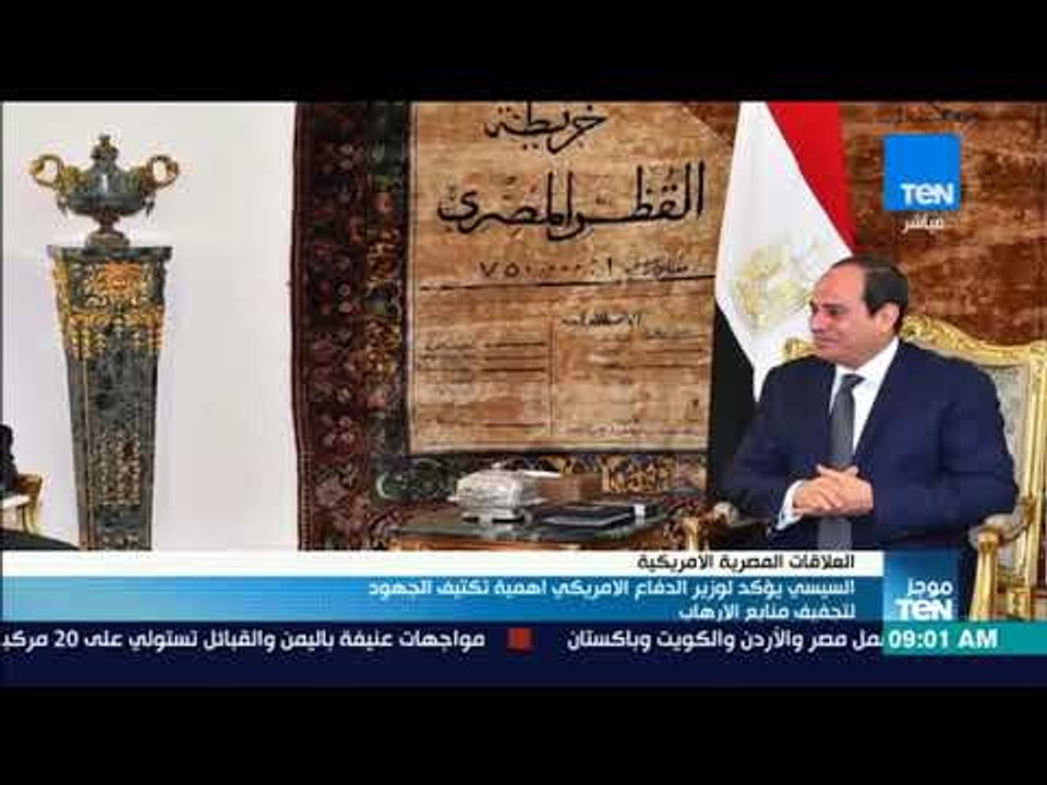 أخبارTeN | السيسي يؤكد لوزير الدفاع الأمريكي أهمية تكثيف الجهود لجفيف منابع الإرهاب