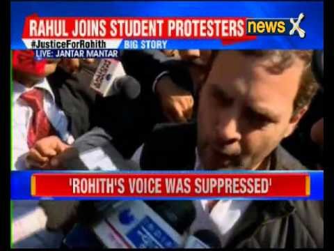 Congress Vice President Rahul Gandhi join students protest at Jantar Mantar