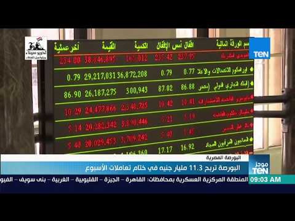 موجز TeN - البورصة تربح 11 3 مليار جنيه في ختام...
