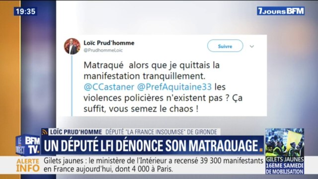 Gilets jaunes: un député de la France insoumise dit avoir été matraqué par des policiers