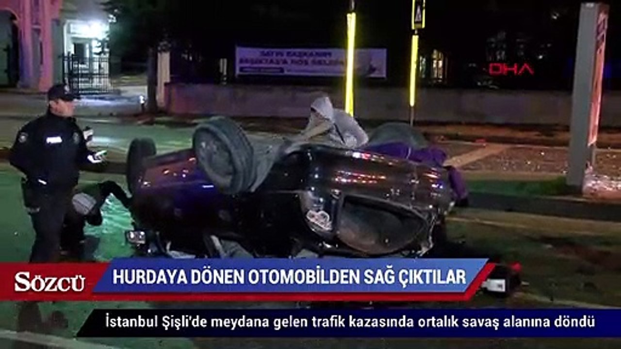 Hurdaya dönen otomobilden sağ çıktılar