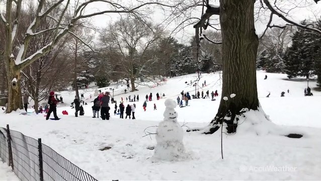 People flock to snowy Central Park for some winter fun
