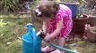 Une fillette teste la pression du jet d'eau... Fail