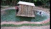 Build Swimming Pool Around Bamboo House In forest - SURVIVE IN WILD