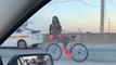 Miami man rides his bike backwards down the freeway!