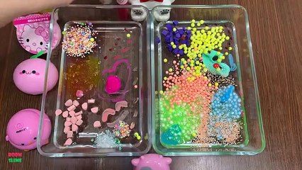 MIXING MAKEUP AND FLOAM INTO SUPER CLEAR SLIME || RELAXING WITH PINK AND BLUE COLORS