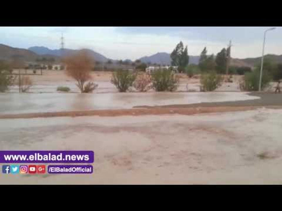 صدى البلد | السيول تغلق الطريق بقرية 85 بطريق سفاجا قنا