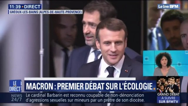 Emmanuel Macron arrive au grand débat sur l'écologie à Gréoux-les -Bains, en Alpes-de-Haute-Provence