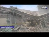 لحظة انهيار مبنى الحزب الوطني منذ قليل   وذعر بين المواطنين في عبد المنعم رياض