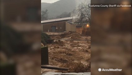 Flash flood turns Northern California road into raging river