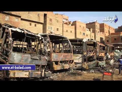 صدى البلد | تفحم 8 أتوبيسات في حريق هائل بسوق الأميرية