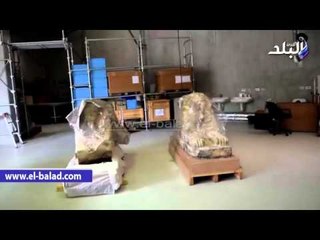 صدى البلد |شاهد طريقة التعامل مع الآثار الثقيلة في "المتحف الكبير"