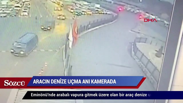 Eminönü’nde aracın denize uçma anı kamerada
