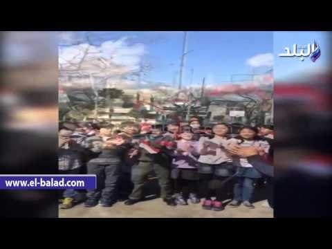 صدى البلد | طلاب مدرسة يابانية يستقبلون السيسي بأعلام مصر