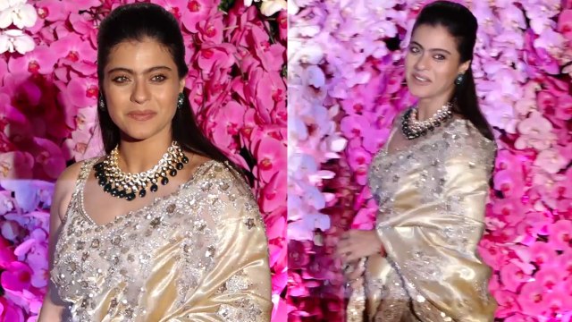 Kajol looks regal in a gold embellished sari at Akash Ambani's reception: Watch video | Boldsky