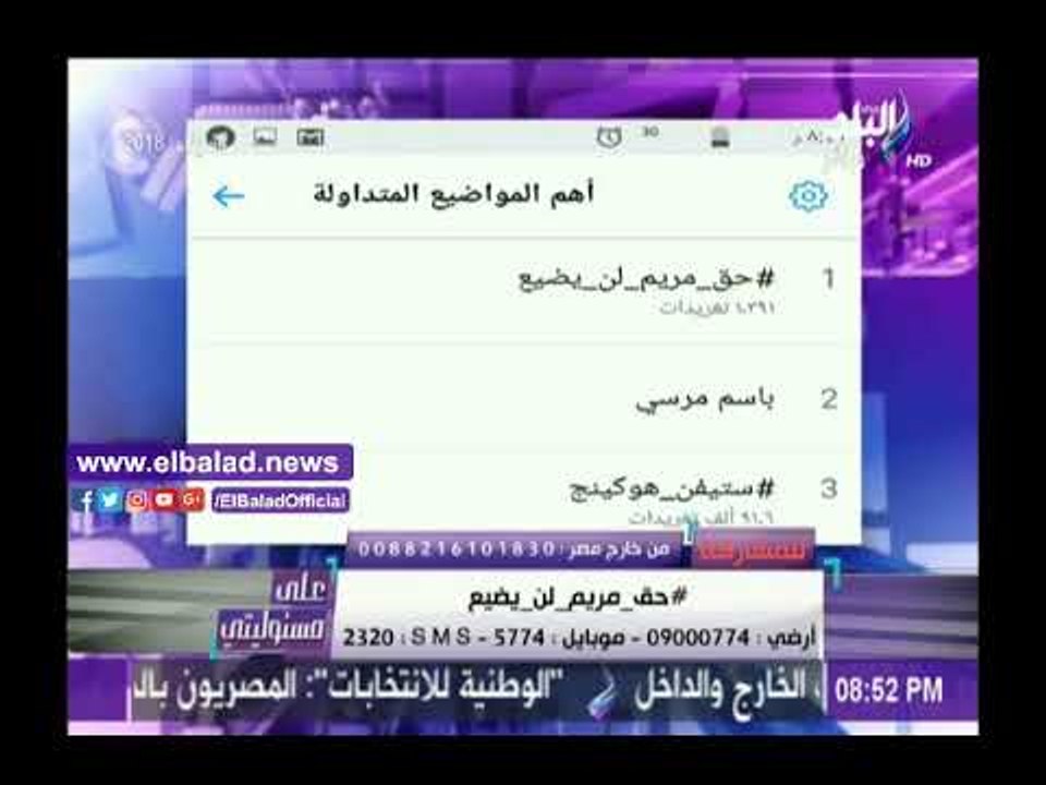 صدى البلد |هاشتاج «#حق_مريم_لن_يضيع» ترند رقم واحد على مواقع التواصل الاجتماعي