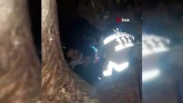 Mağarada kuyuya düşen şahsı itfaiye ekipleri kurtardı