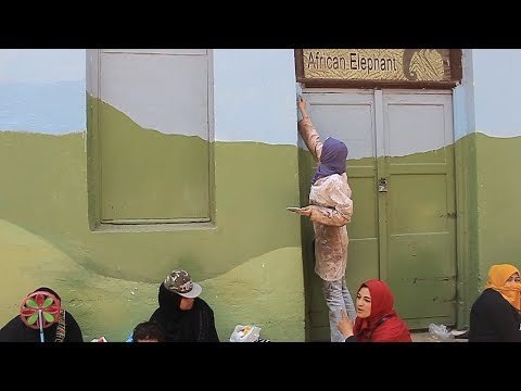 صدى البلد | فتيات يجملن بيت الفيل بحديقة الحيوان