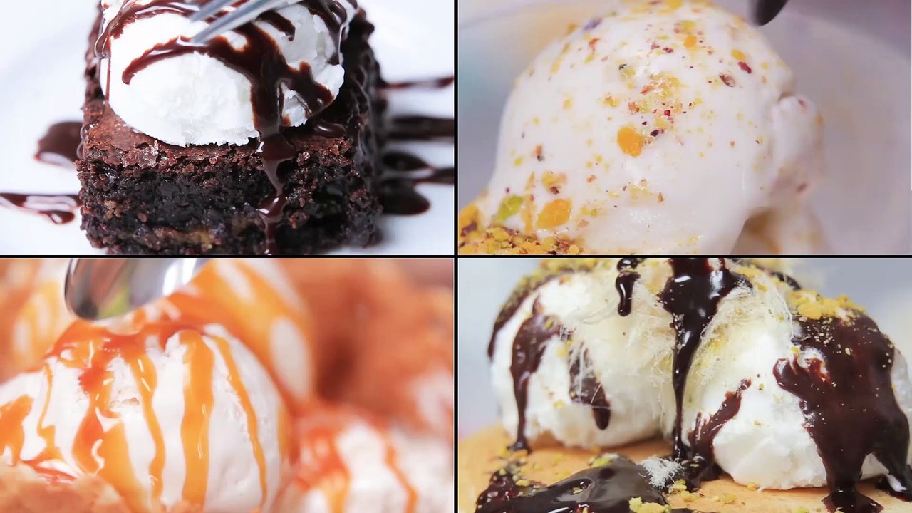 طرق لعمل الآيس كريم " بوظة بالمستكة-براونيز بحشوة زبدة الفول السوداني-بوظة نكهات -قطايف بان كيك"