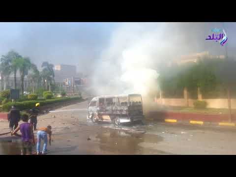 صدى البلد | صدى البلد يرصد لحظة اشتعال سيارتين مطلع كوبرى أكتوبر
