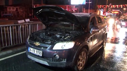 Mecidiyeköy’de lüks cip alev alev yandı