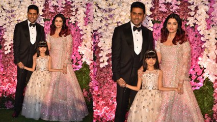 Download Video: Aaradhya Bachchan dazzles with Aishwarya Rai Bachchan & Abhshek at Akash Shloka Reception| FilmiBeat