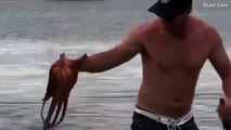 Un homme sauve une mouette d'être noyée par une pieuvre