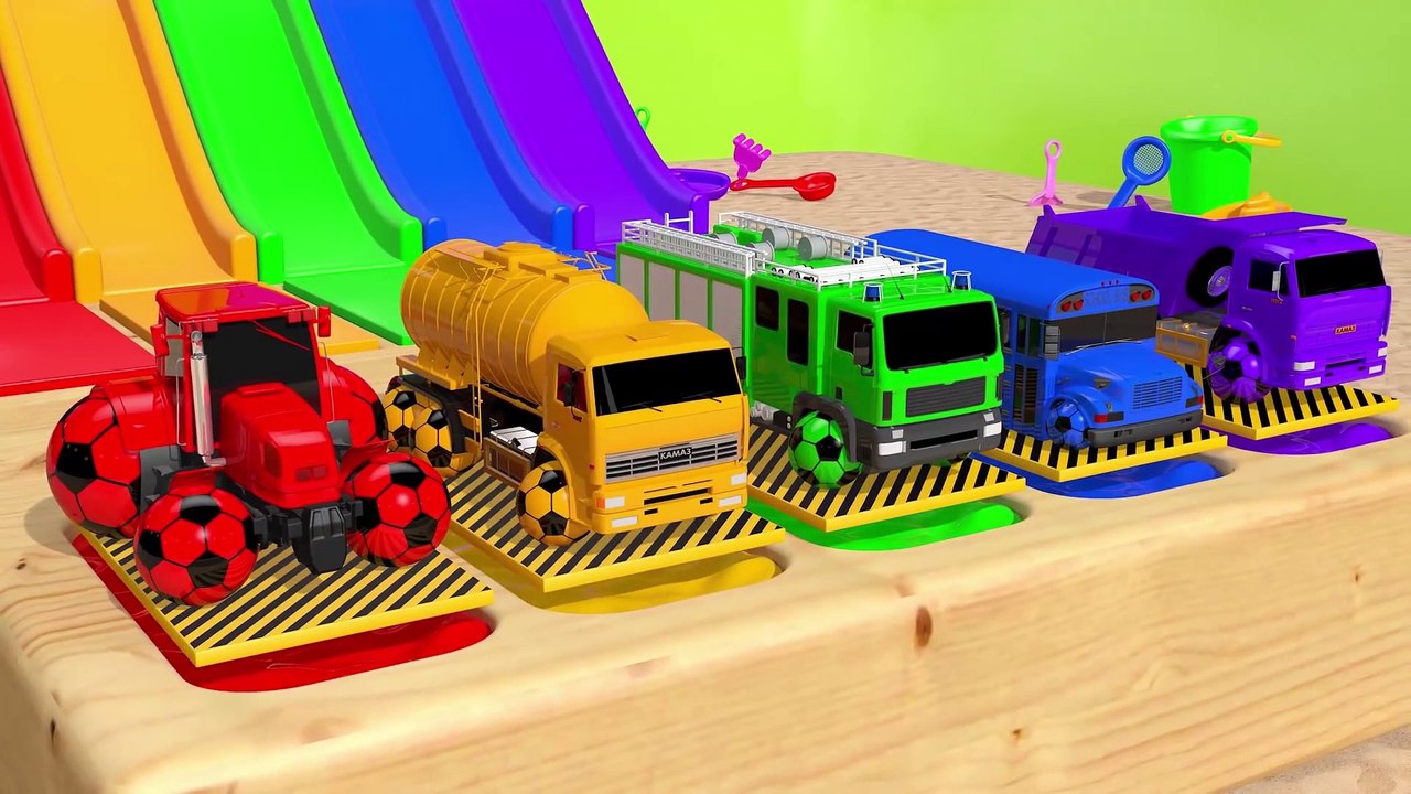 Learn Colors with Street Vehicle and Rainbow Ice Cream Magic Slide Pretend Play for Kids