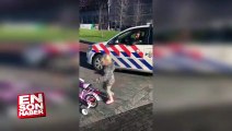 Kendine yarış teklif eden bisikletli küçük kızı kırmayıp yarışan polis