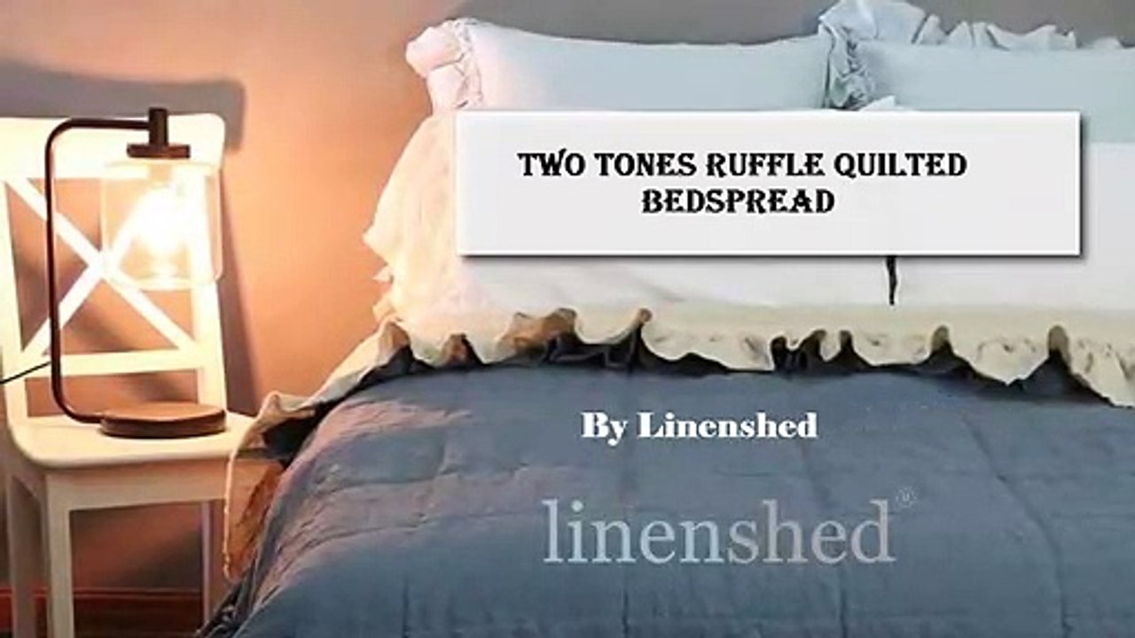 Two Tones Ruffle Quilted Bedspread By Linenshed