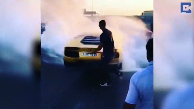Sa lamborghini prend feu pendant qu'il fait un burn... Dommage