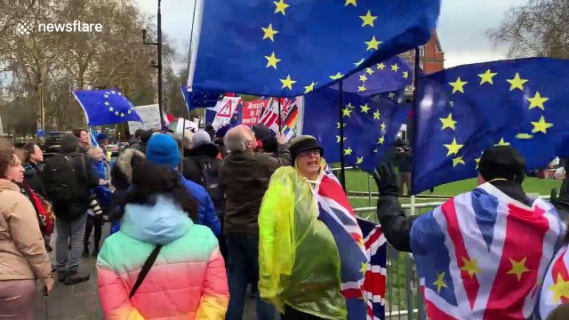 Brexit protesters congregate outside UK parliament as May deal rejected