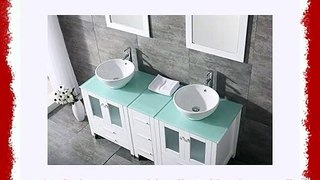 Sliverylake 60 White Double Ceramic Sink and Bathroom Vanity Cabinet wmirror Combo Wash