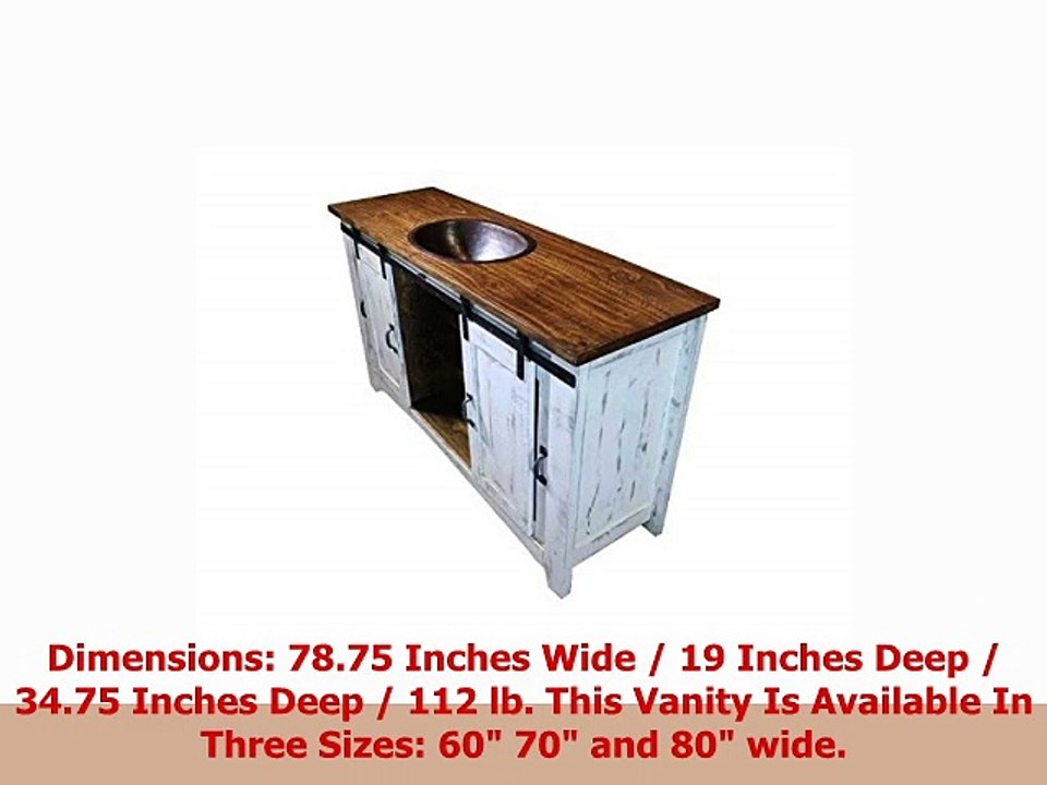 80 Inch Distressed White Farmhouse Sliding Barn Door Single Sink Bathroom Vanity Fully