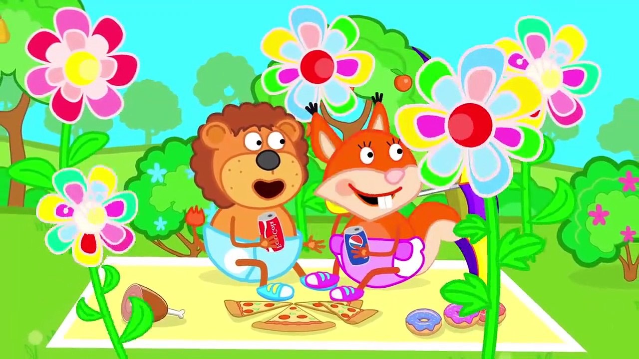 Lion De La Famille De Super-Héros Sauve Minibus Dessin Animé Pour Enfants