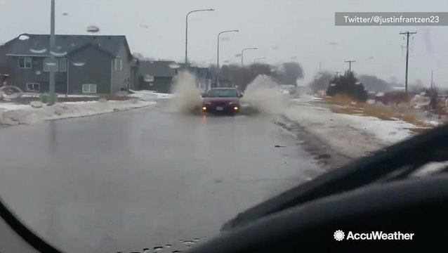 Major flooding submerging streets during winter storm