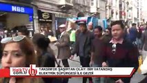 Taksim'de tuhaf olay: Elektrik süpürgesi ile gezdi, nedenini böyle açıkladı