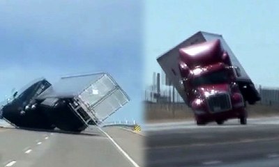 Şiddetli rüzgâr TIR'ları böyle devirdi