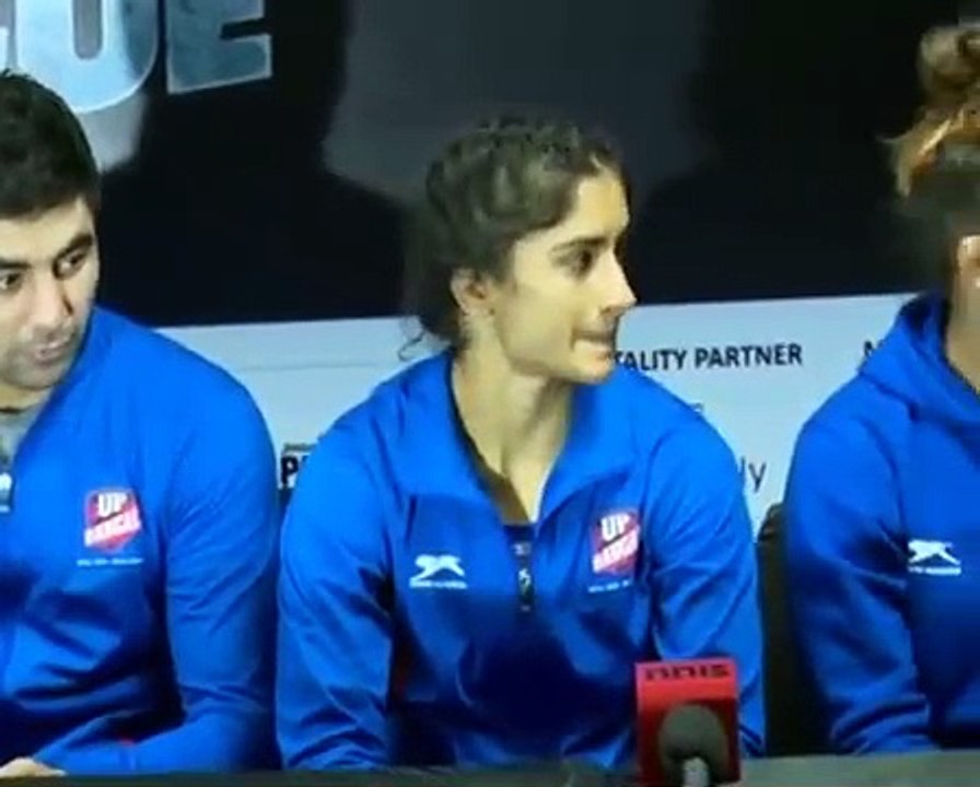 PWL 3 Day 7_ UP Dangal wrestlers briefing the Media over the victory against Delhi