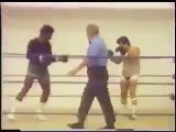 Sylvester Stallone and Carl Weathers rehearsing a boxing scene for Rocky, 1976