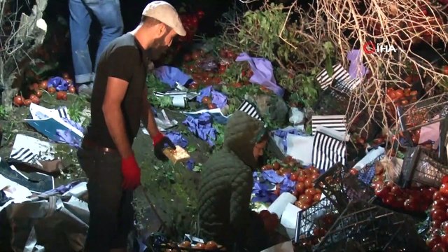 25 Ton Domates Yüklü Tır Devrildi...Karayolu Domates Tarlasına Döndü-